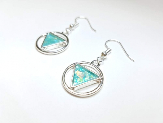 Preview: Dreieck im Kreis Ohrringe silberfarben türkis